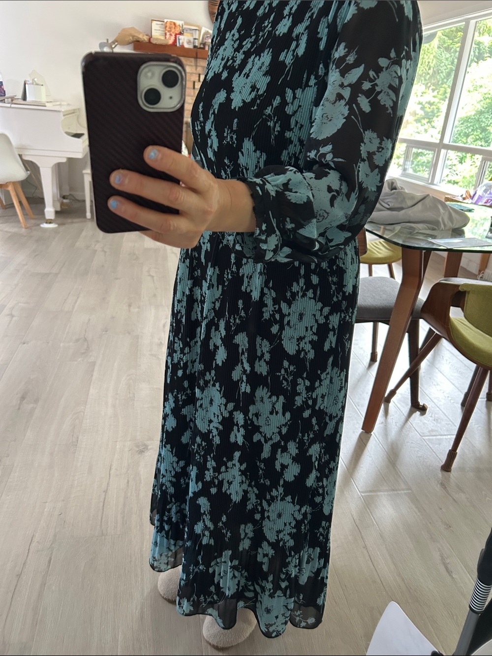 Zara Black Dress with Teal Floral Print